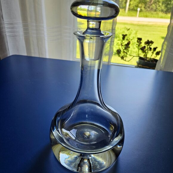 Vintage KROSNO POLAND CRYSTAL Heavy Glass Bubble Base Decanter Stopper Included - Picture 1 of 2